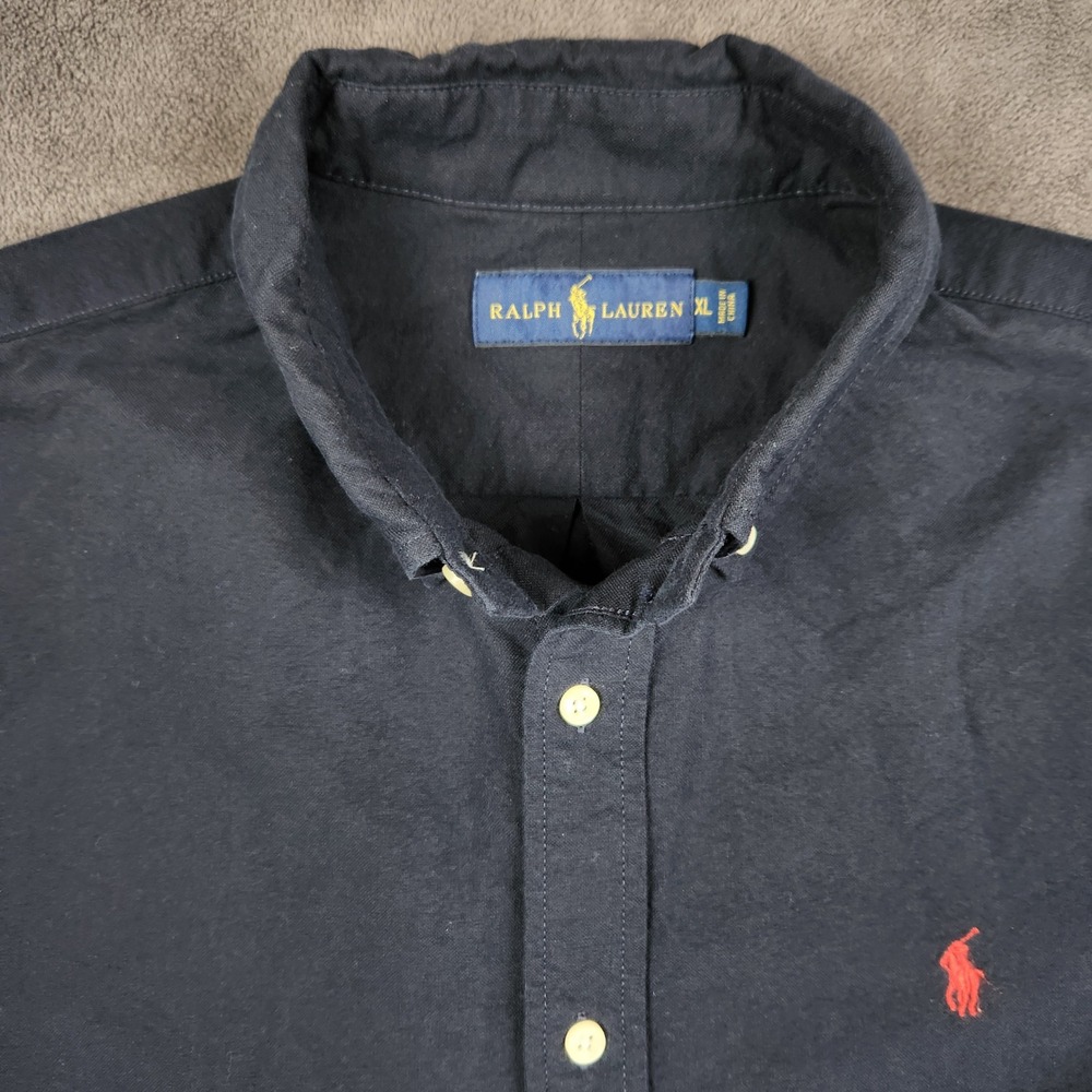 Ralph Lauren Oxford Shirt Mens XL Navy Blue Long Sleeve Button Up Cotton Pony